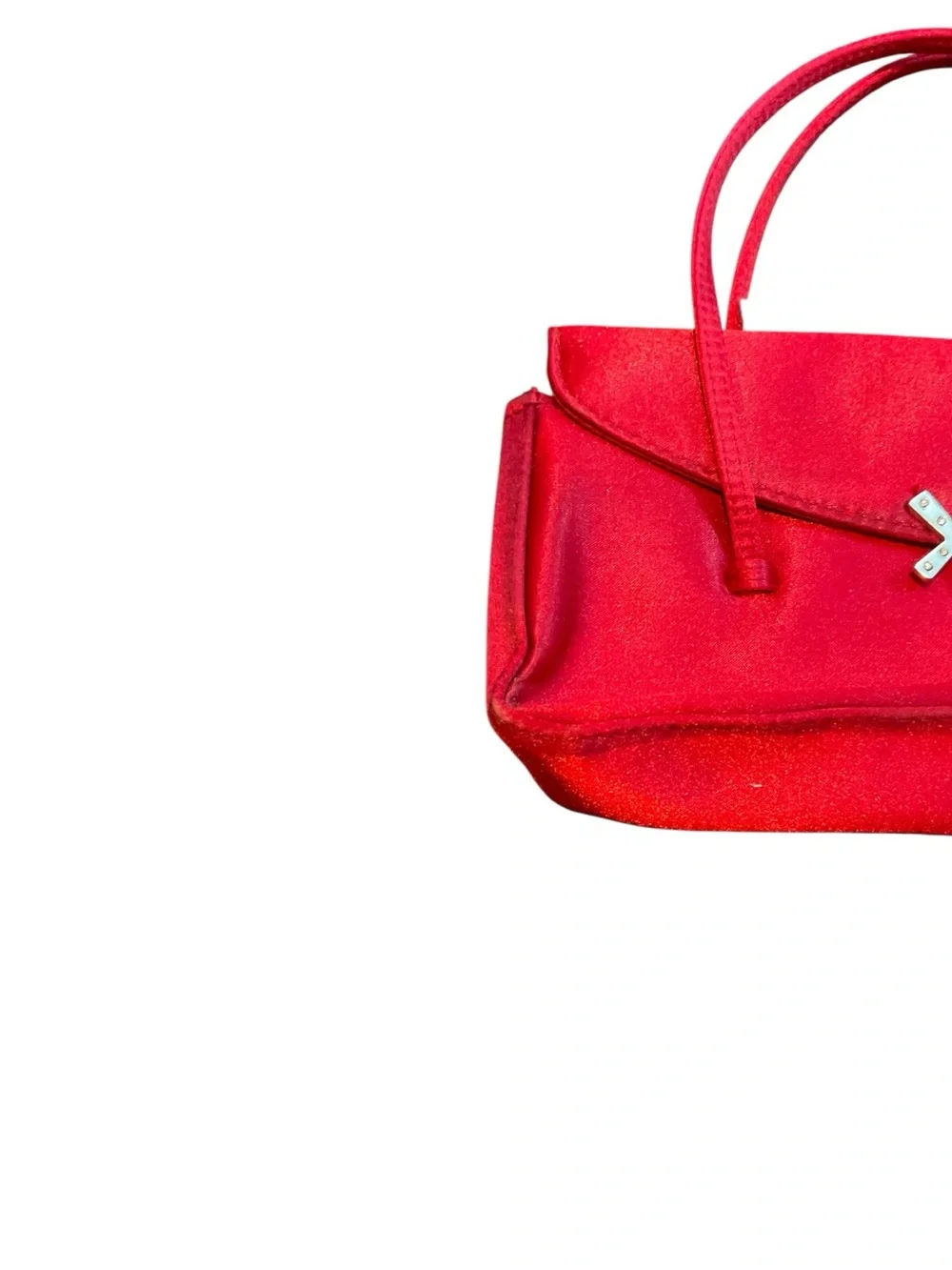 XOXO Red Satin Top-Handle Clutch with Silver X Accent
